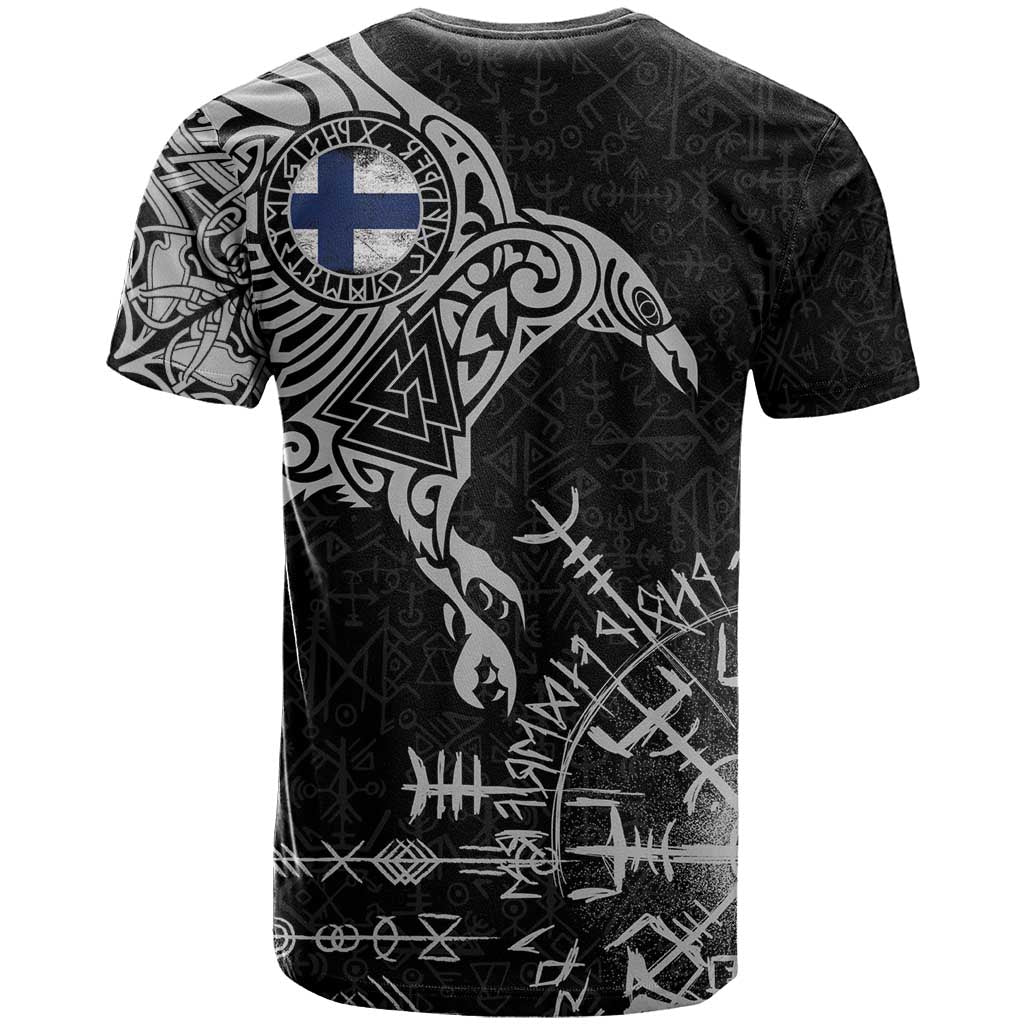 Finland Viking Ravens T-Shirt Vegvisir Runes Pattern Graphic Tee