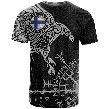 Finland Viking Ravens T-Shirt Vegvisir Runes Pattern Graphic Tee