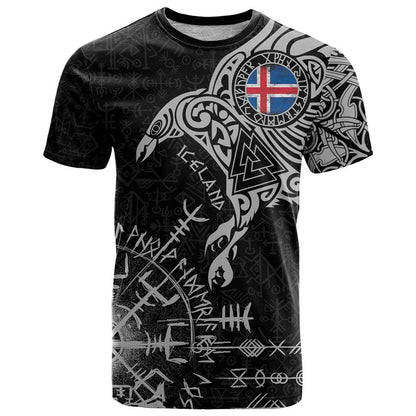 Iceland Viking Ravens T-Shirt Vegvisir Runes Pattern Graphic Tee
