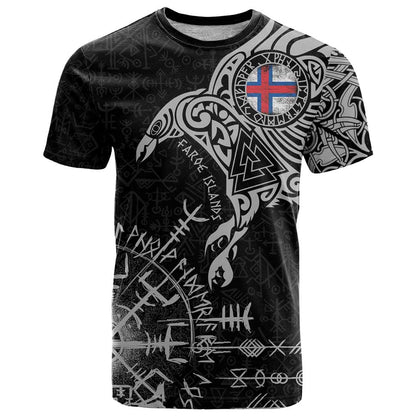 Faroe Islands Viking Ravens T-Shirt Vegvisir Runes Pattern Graphic Tee