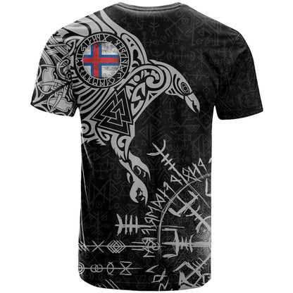 Faroe Islands Viking Ravens T-Shirt Vegvisir Runes Pattern Graphic Tee