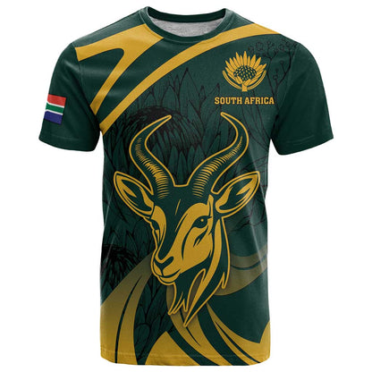 Personalized South Africa Springbok T-Shirt With Trendy Protea Flowers Patterns Graphic Tee
