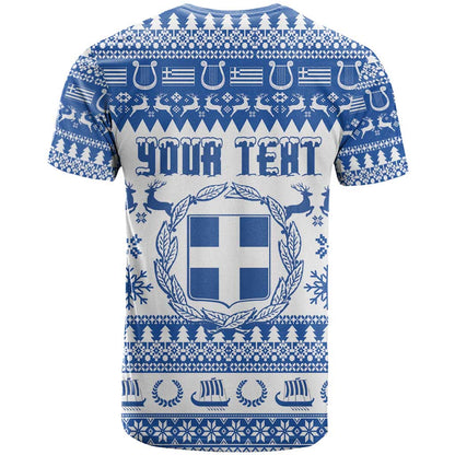 Personalized Christmas Greece Coat Of Arms T-Shirt Hellas Kala Christougena Graphic Tee