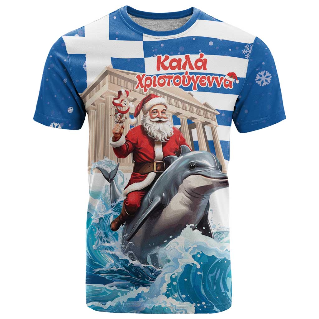 Greece Christmas T-Shirt Santa Claus Riding Dolphin Graphic Tee