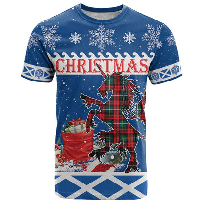 Personalized Scotland Christmas T-Shirt Tartan Unicorn with Edinburgh Castle Graphic Tee