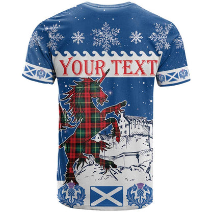 Personalized Scotland Christmas T-Shirt Tartan Unicorn with Edinburgh Castle Graphic Tee