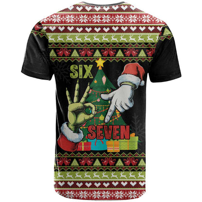 Six Seven Christmas T-Shirt Funny Santa and Green Hands Graphic Tee