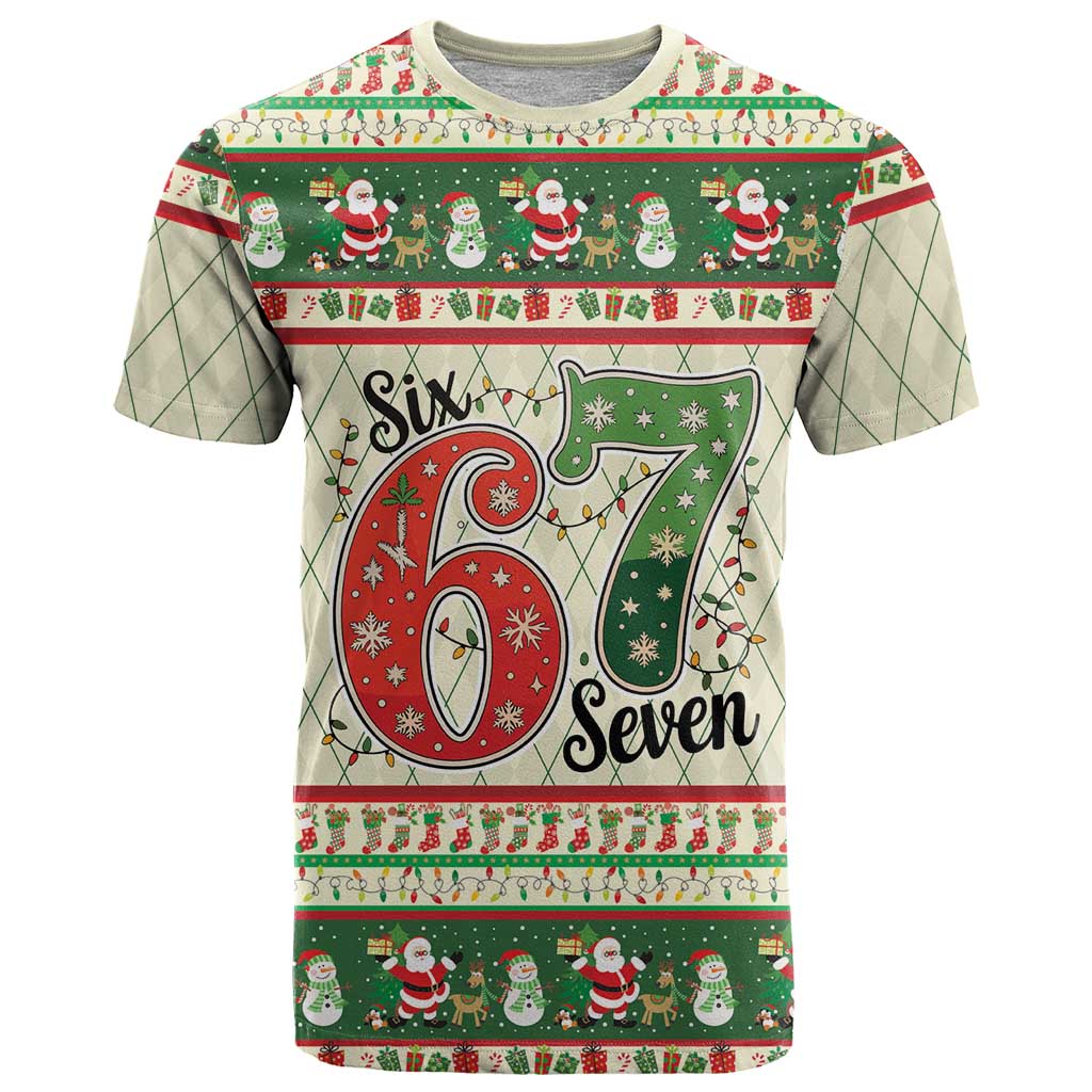 Funny Six Seven 67 Christmas T-Shirt Christmas Santa Patterns Graphic Tee