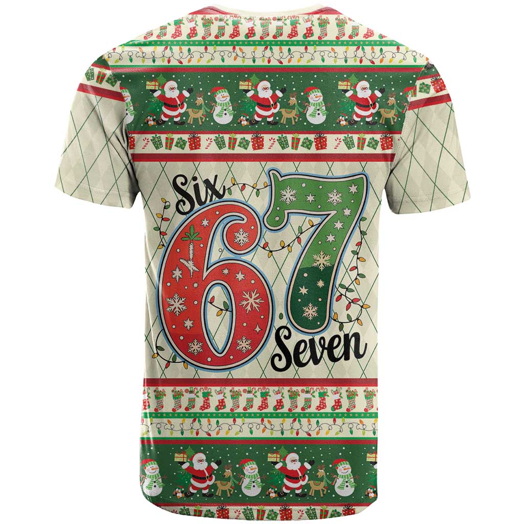 Funny Six Seven 67 Christmas T-Shirt Christmas Santa Patterns Graphic Tee