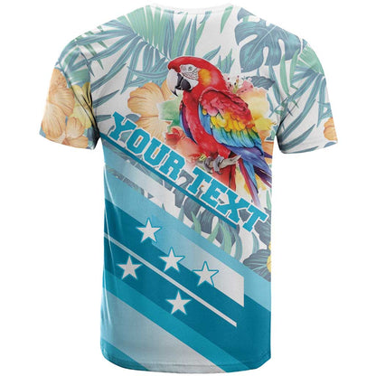 Personalized Roatan Honduras T-Shirt Scarlet Macaw With Hibiscus Flowers Graphic Tee
