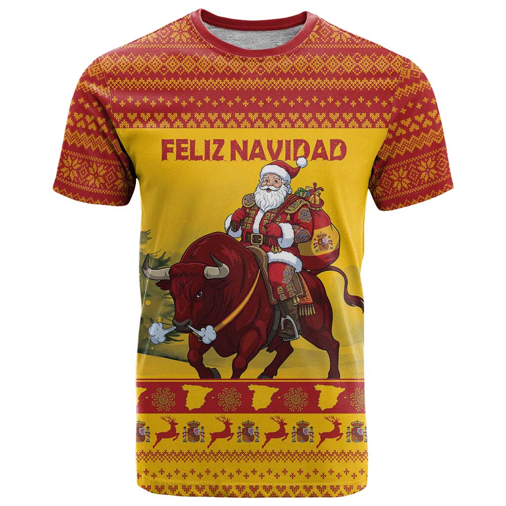 Personalized Spain Christmas T-Shirt Santa Riding Red Bull Feliz Navidad Graphic Tee