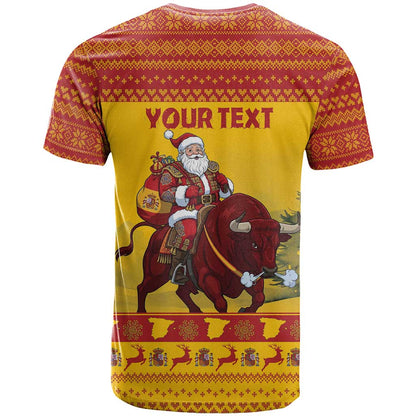 Personalized Spain Christmas T-Shirt Santa Riding Red Bull Feliz Navidad Graphic Tee