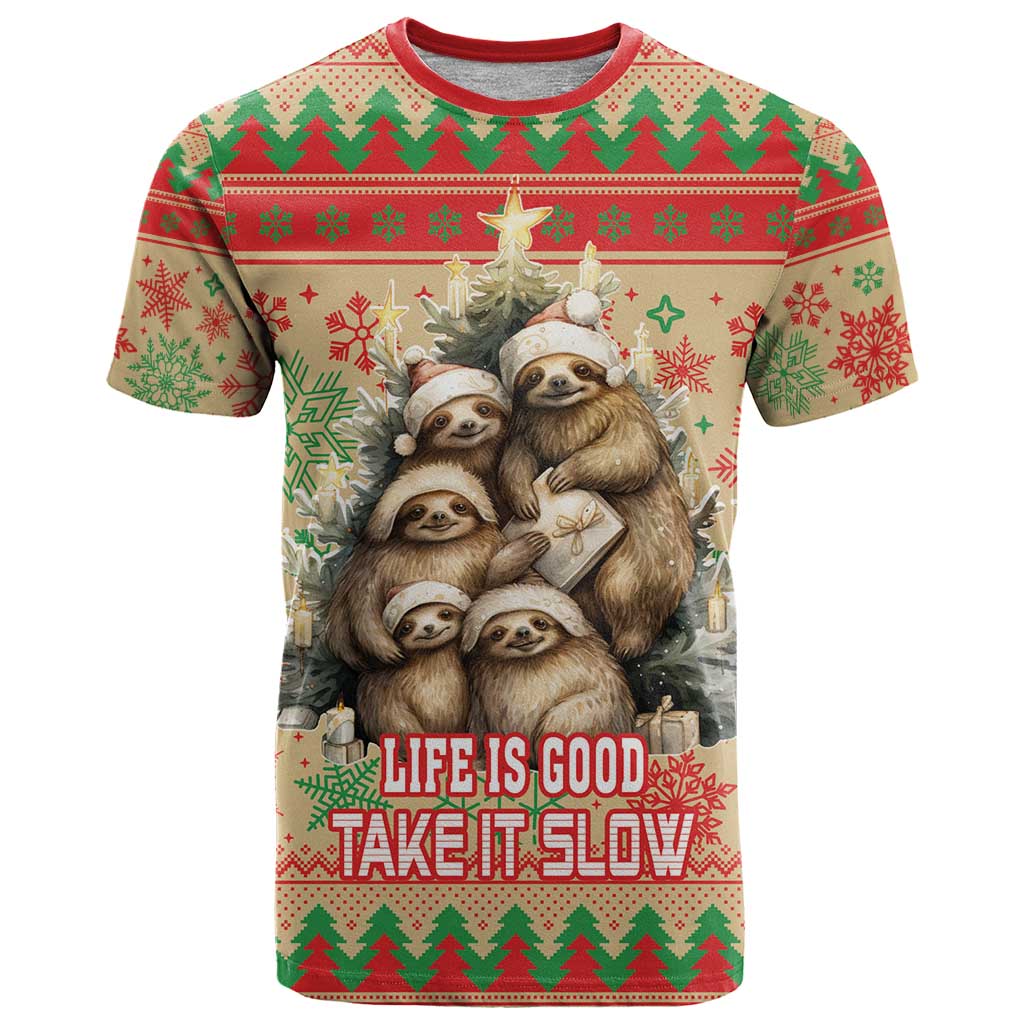 Slothy Christmas T-Shirt Life Is Good Take It Slow Graphic Tee
