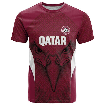 Custom Qatar Football T-Shirt Maroon Falcon Spirit Red Version Graphic Tee
