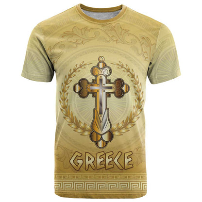 Greece Orthodox Cross T-Shirt Ancient Greek Key Gold Heritage Graphic Tee