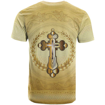 Greece Orthodox Cross T-Shirt Ancient Greek Key Gold Heritage Graphic Tee