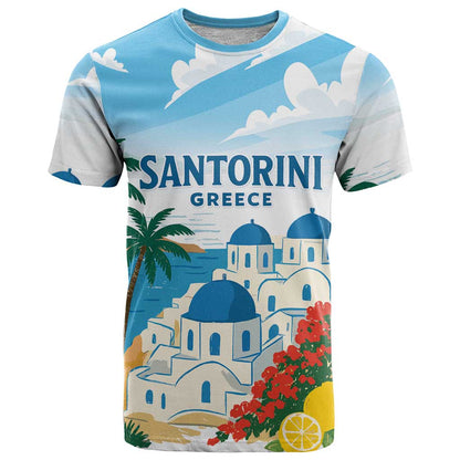 Greece Santorini Personalized T-Shirt Greek Island Blue Dome Architecture Art Graphic Tee