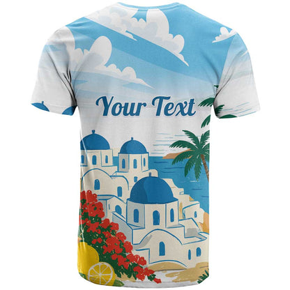 Greece Santorini Personalized T-Shirt Greek Island Blue Dome Architecture Art Graphic Tee