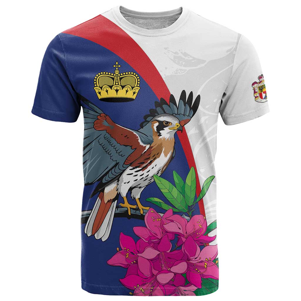 Furstentum Liechtenstein T-Shirt Kestrel With Alpine Rose Flower Graphic Tee