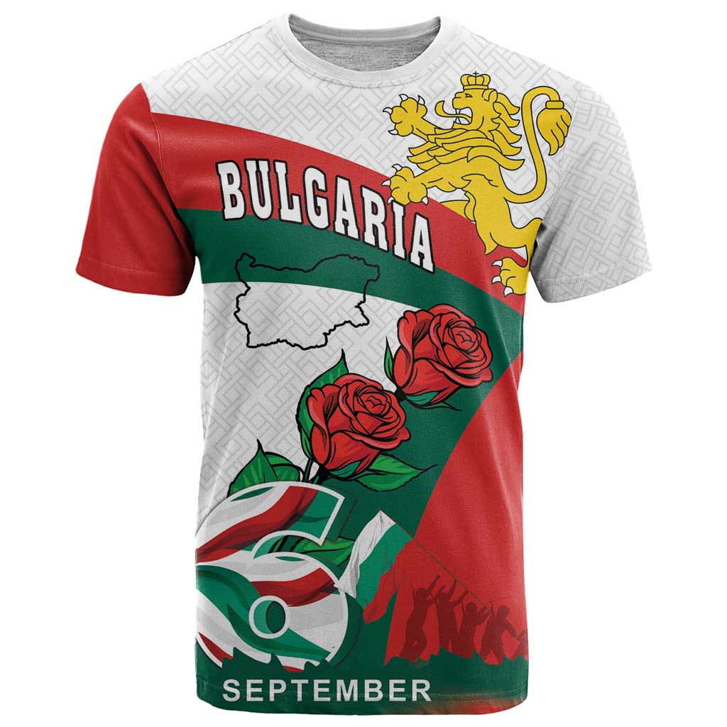 Personalized Bulgaria Unification Day T-Shirt Lion Rampant Red Rose Graphic Tee