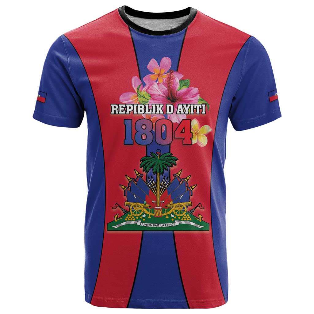 Personalized Haiti Coat Of Arms T-Shirt With Flag Color Graphic Tee