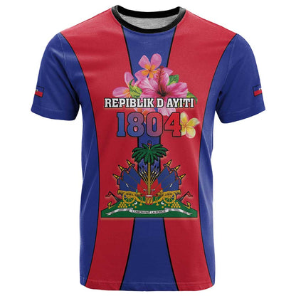 Personalized Haiti Coat Of Arms T-Shirt With Flag Color Graphic Tee