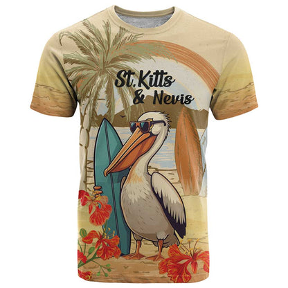 Personalized Saint Kitts And Nevis T-Shirt Brown Pelican Beach Vibe Graphic Tee