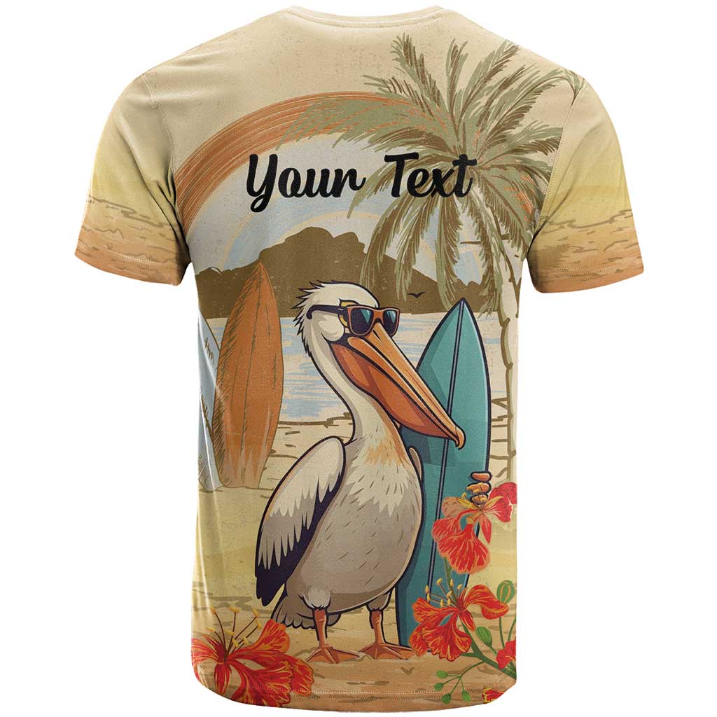 Personalized Saint Kitts And Nevis T-Shirt Brown Pelican Beach Vibe Graphic Tee
