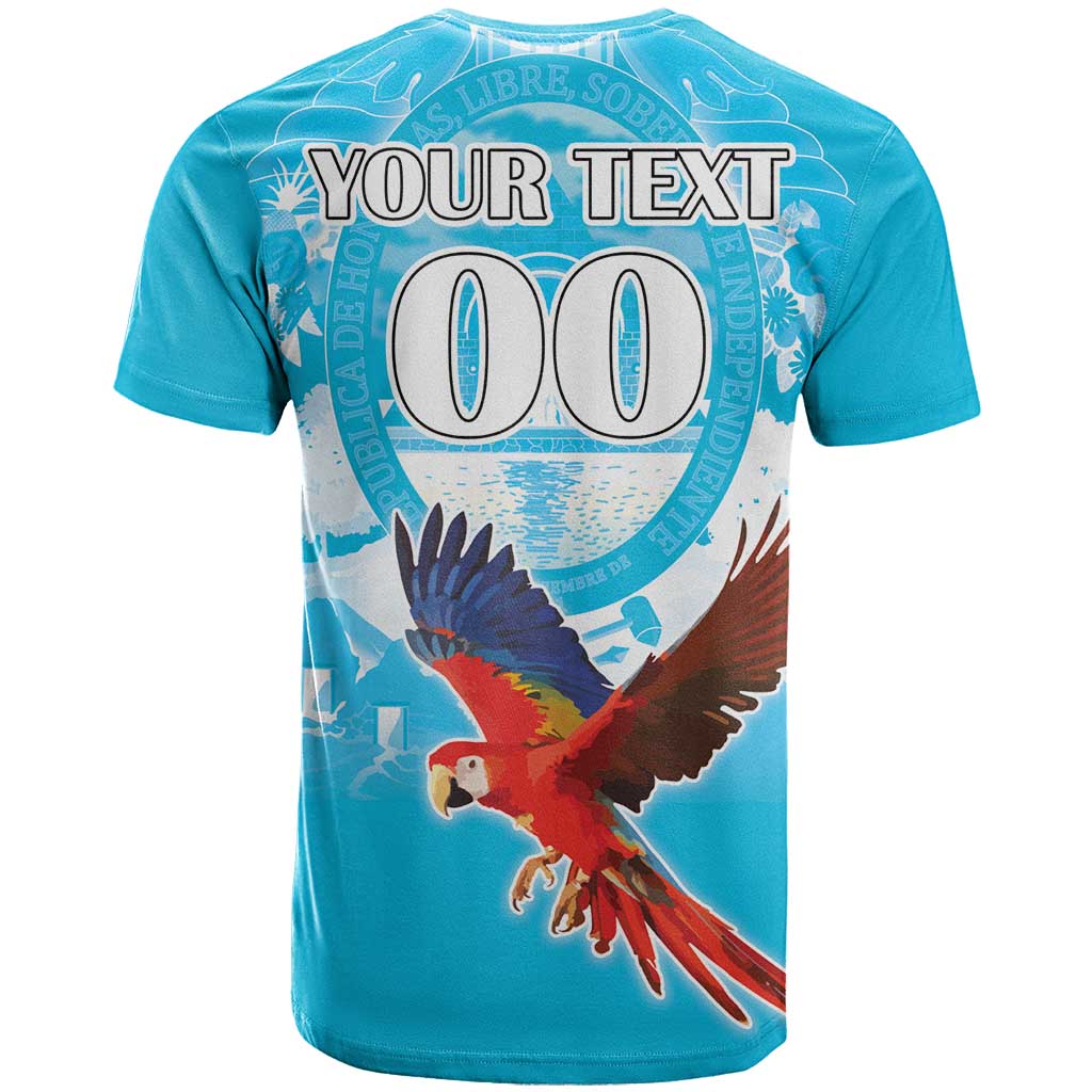 Custom Honduras Independence Day T-Shirt Scarlet Macaw With Orchid Flower Graphic Tee