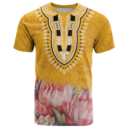 Africa Dashiki T-Shirt King Protea Floral Motif Patterns Graphic Tee