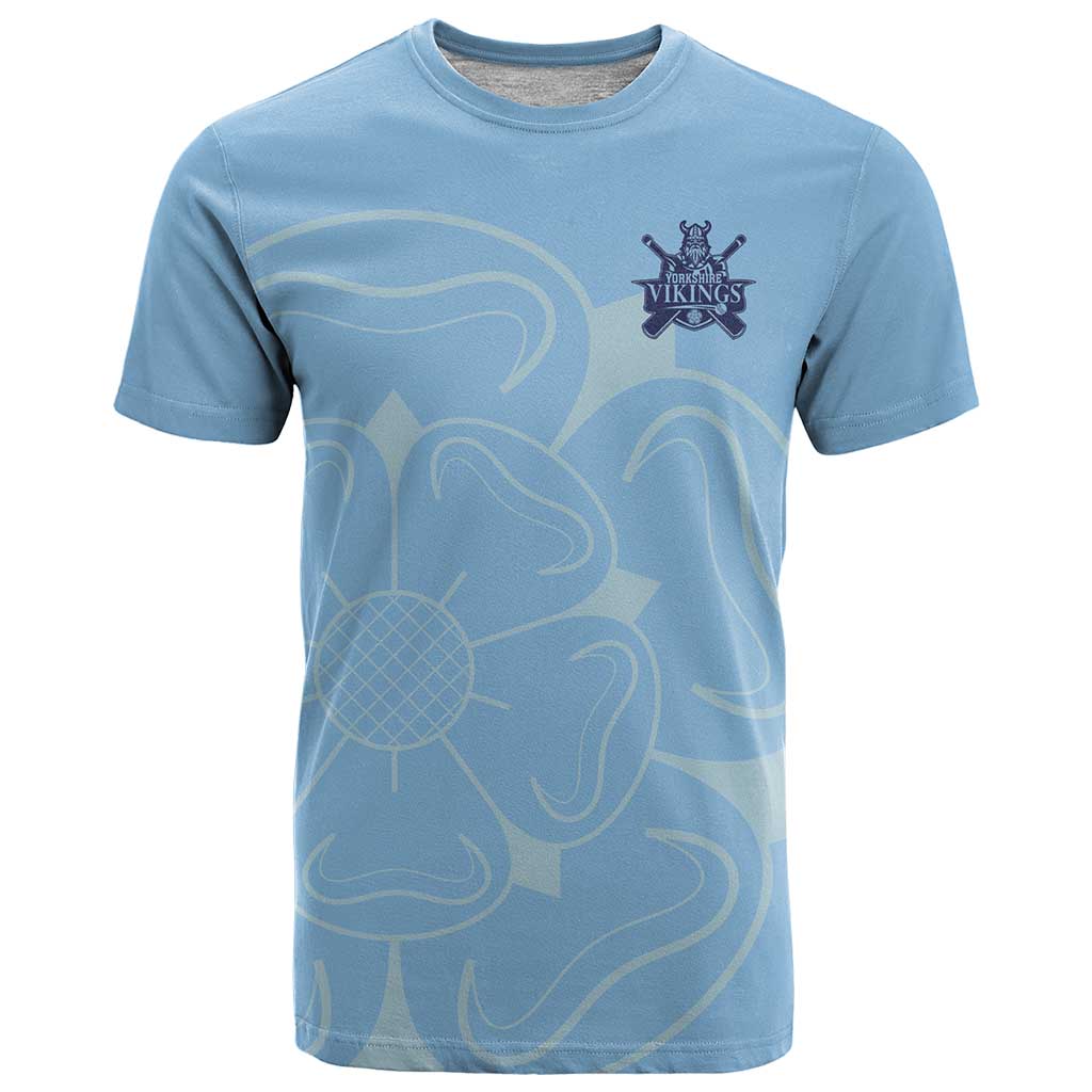 Custom Yorkshire Viking Spirit T-Shirt White Rose of York Blue Version Graphic Tee