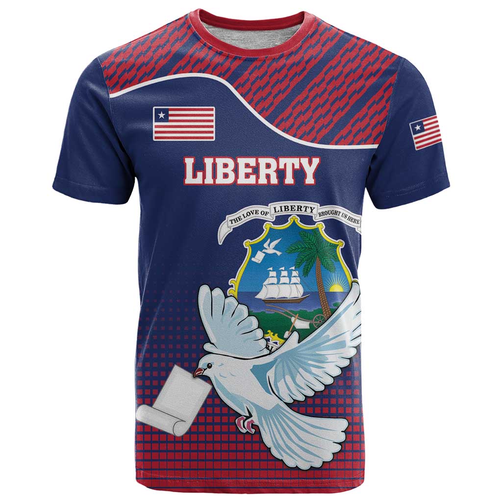 Personalized Liberia White Dove With A Scroll T-Shirt Coat Of Arms Graphic Tee