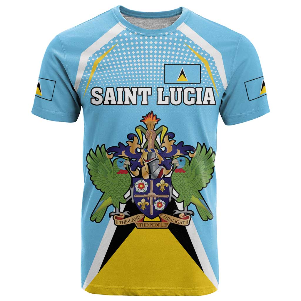 Personalized Saint Lucia Coat Of Arms T-Shirt Sent Lisi Flag Style Graphic Tee