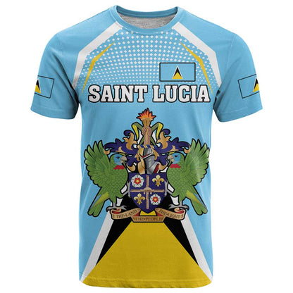 Personalized Saint Lucia Coat Of Arms T-Shirt Sent Lisi Flag Style Graphic Tee