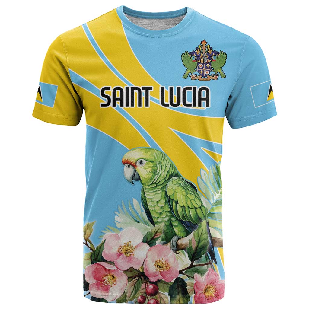 Saint Lucia Rosa Rubiginosa T-Shirt With Sent Lisi Parrot Graphic Tee