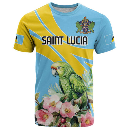 Saint Lucia Rosa Rubiginosa T-Shirt With Sent Lisi Parrot Graphic Tee