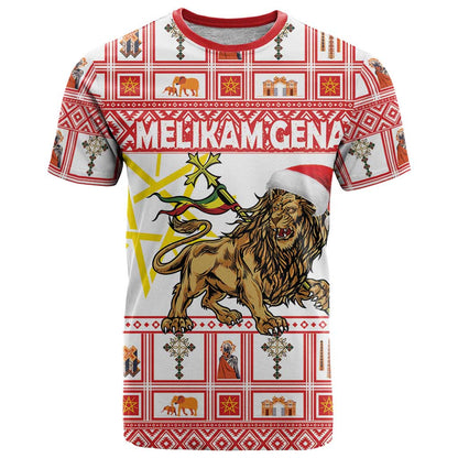 Personalized Ethiopia Christmas T-Shirt Lion of Judah - Melikam Gena! Graphic Tee