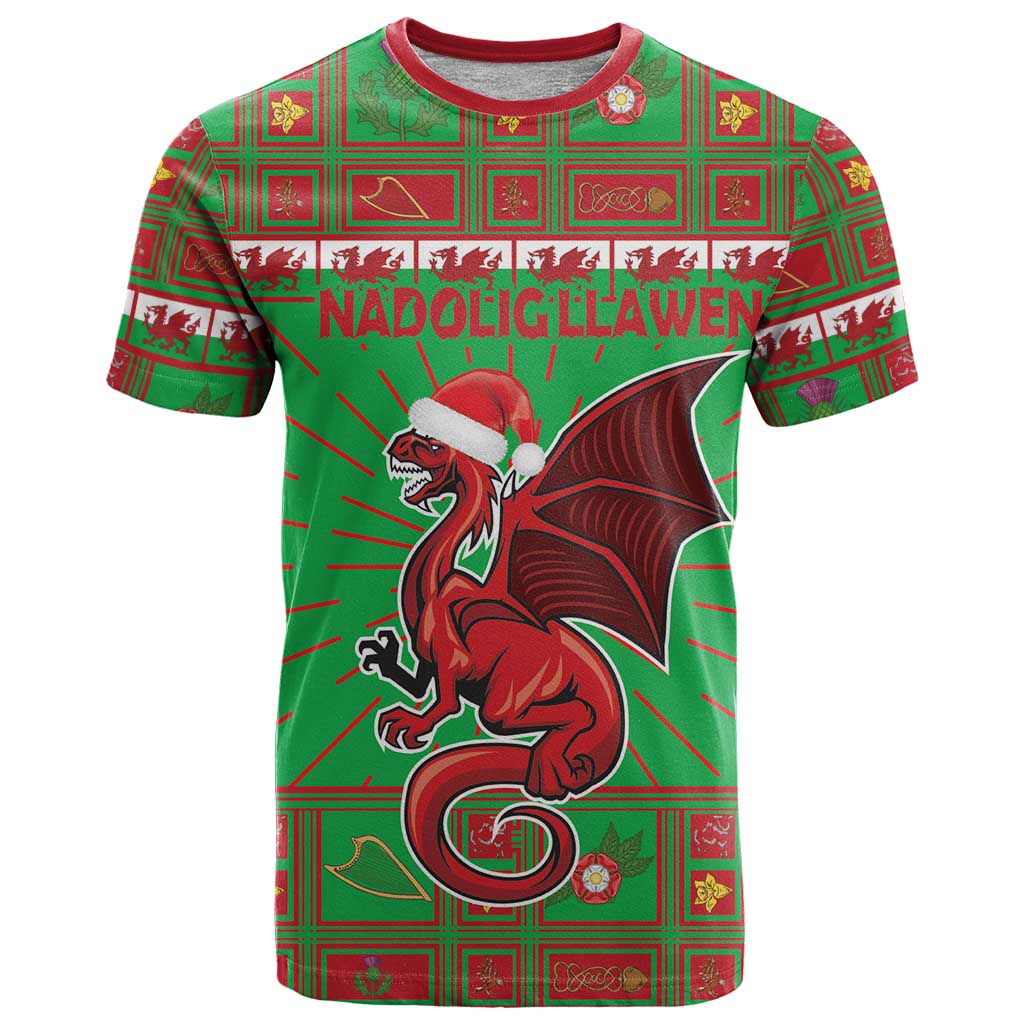 Personalized Wales Nadolig Llawen T-Shirt Welsh Dragon Mascot - Merry Xmas Graphic Tee