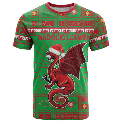 Personalized Wales Nadolig Llawen T-Shirt Welsh Dragon Mascot - Merry Xmas Graphic Tee