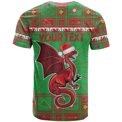 Personalized Wales Nadolig Llawen T-Shirt Welsh Dragon Mascot - Merry Xmas Graphic Tee