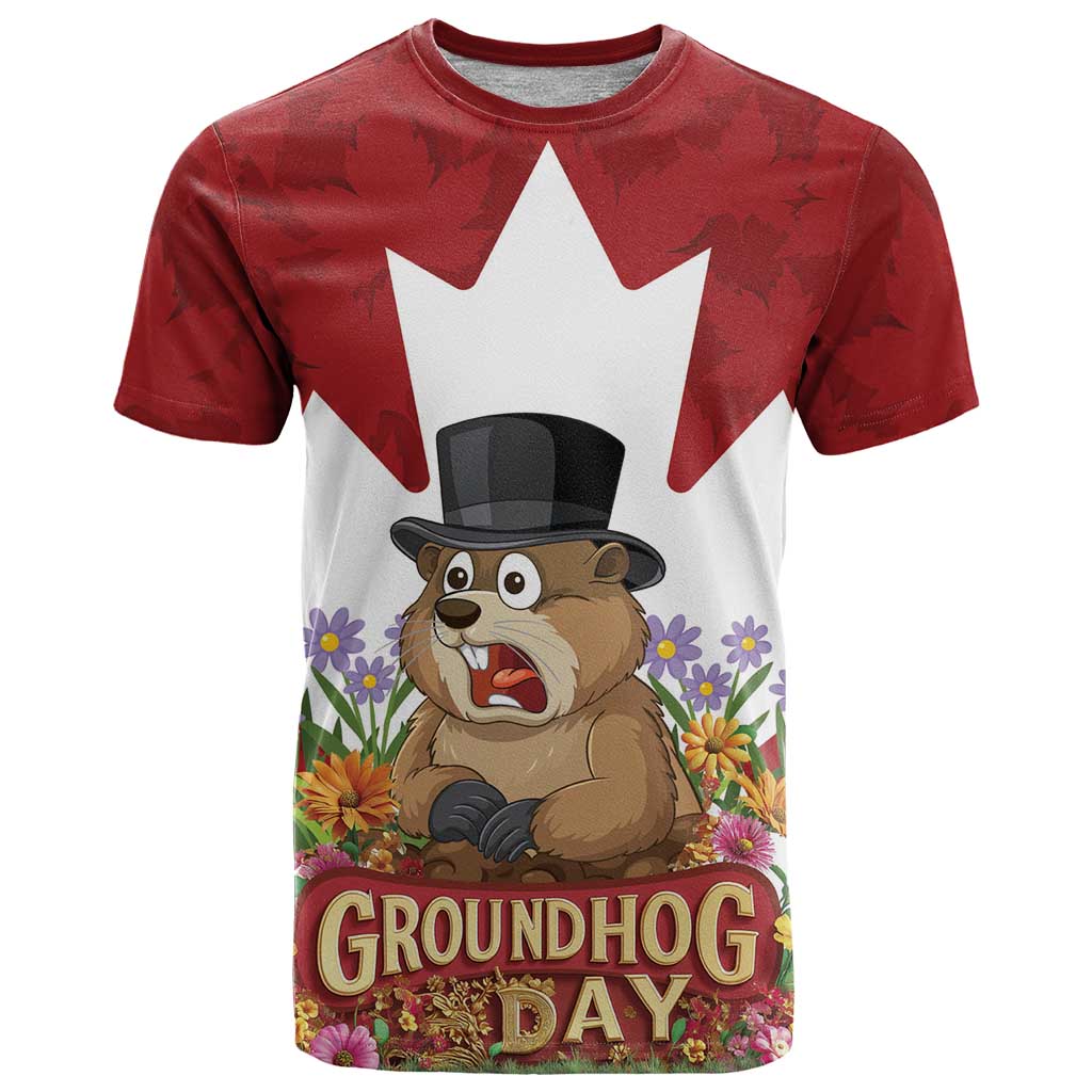 Funny Groundhog Day T-Shirt Canadian Maple Leaf Graphic Tee