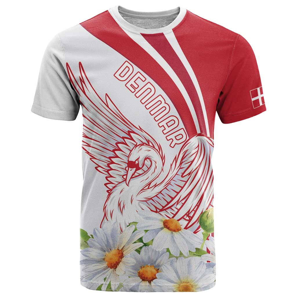 Personalized Denmark T-Shirt Mute Swan With Marguerite Daisy Graphic Tee