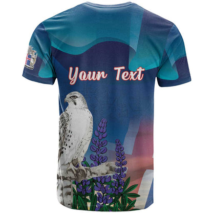 Personalized Iceland National Day T-Shirt Gyrfalcon With Lupine Flower Graphic Tee