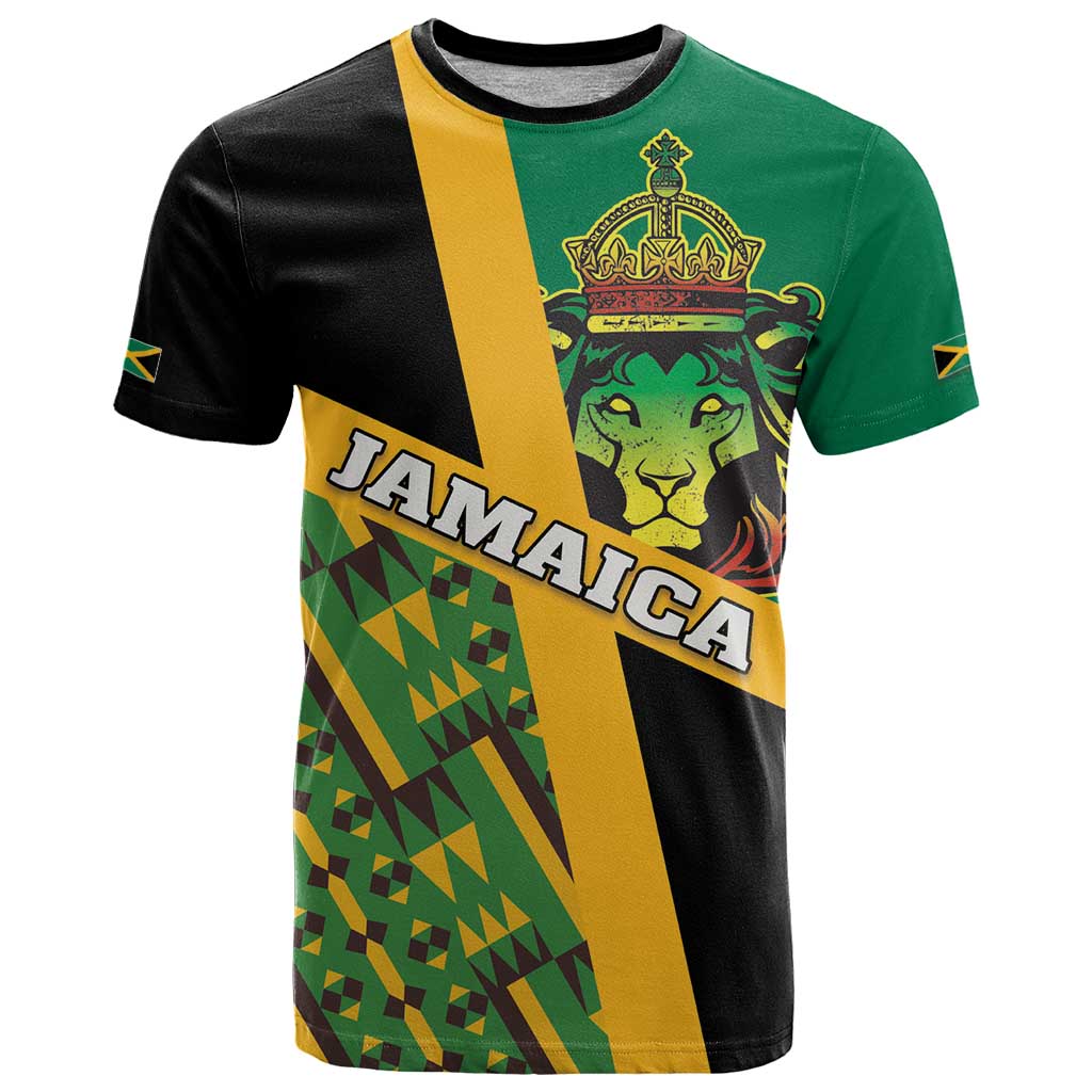Jamaica Lion Rastafarian T-Shirt With Kente Pattern Graphic Tee