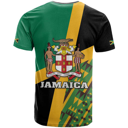 Jamaica Lion Rastafarian T-Shirt With Kente Pattern Graphic Tee