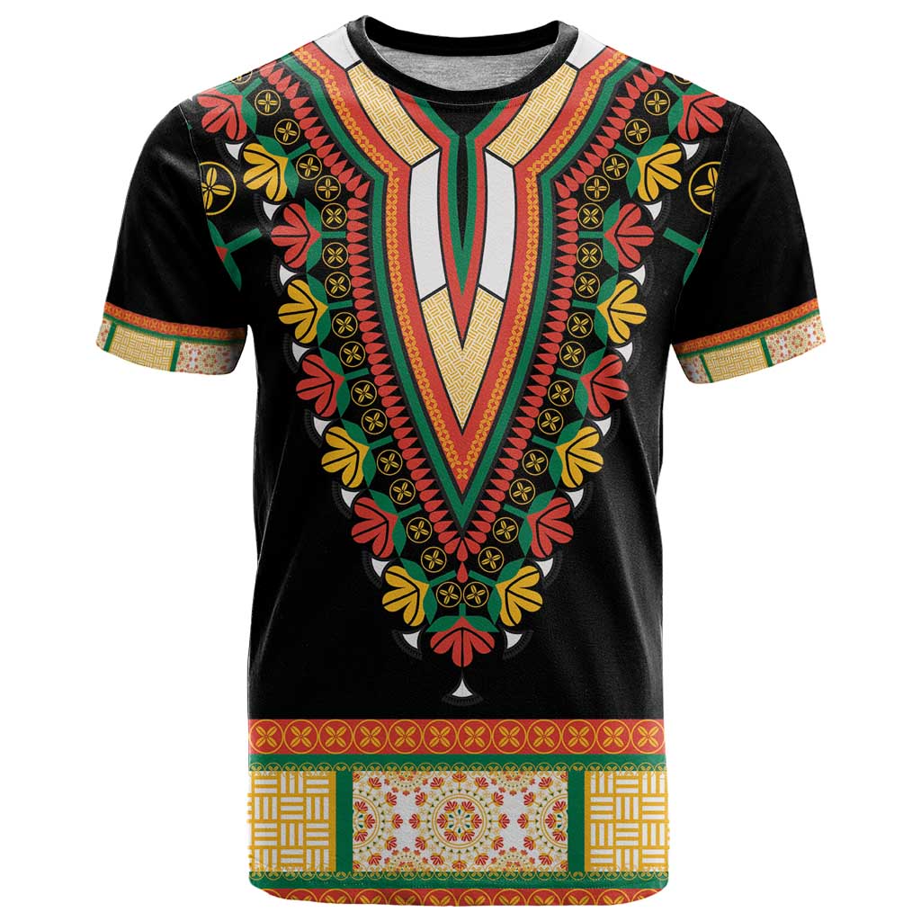 Africa Dashiki T-Shirt Embroidery Neckline Floral Pattern Graphic Tee