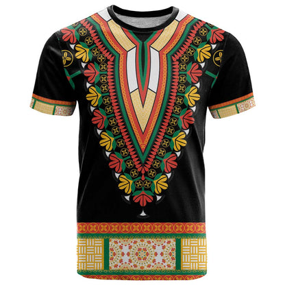 Africa Dashiki T-Shirt Embroidery Neckline Floral Pattern Graphic Tee
