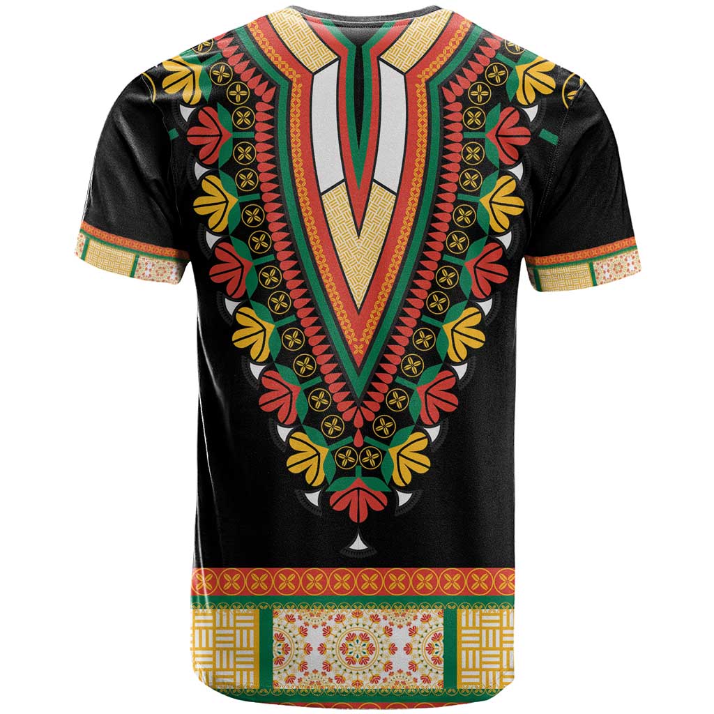 Africa Dashiki T-Shirt Embroidery Neckline Floral Pattern Graphic Tee