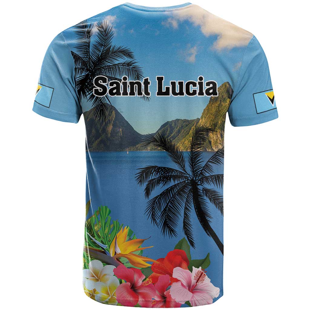 Saint Lucia Pitons T-Shirt With Hibiscus Flowers Graphic Tee