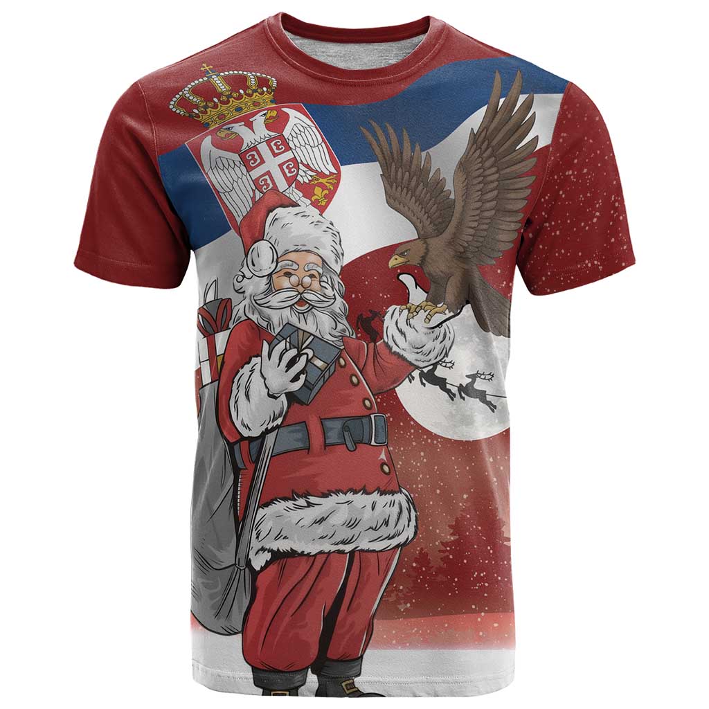 Serbia Santa Christmas T-Shirt Christmas Serbian Eagle Flag Style Graphic Tee